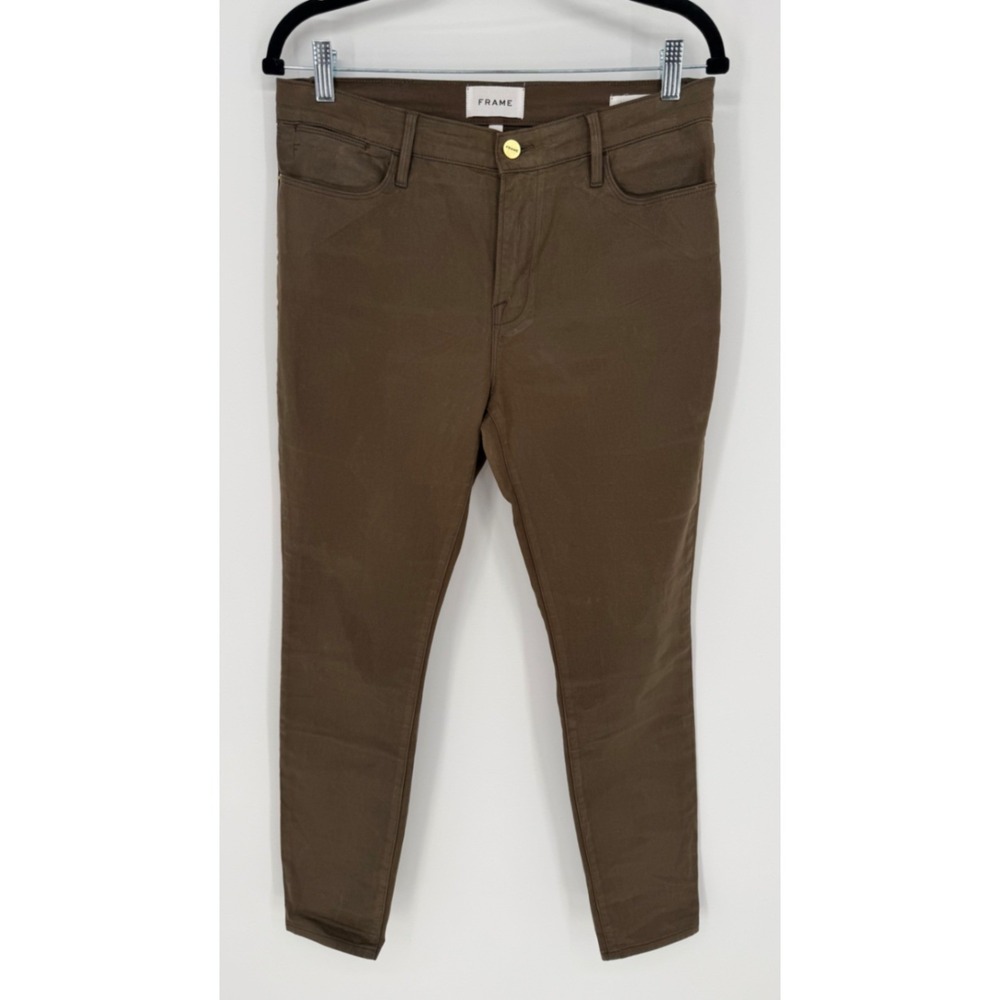 FRAME LE HIGH SKINNY MILITARY‎ COATED GREEN SIZE 29